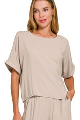 Zenana Round Neck T-Shirt and Wide Leg Pants Set OutfitFlow